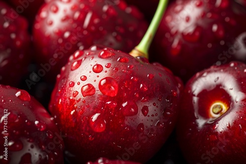 Nature's Candy: Fresh Cherries with Water Droplets