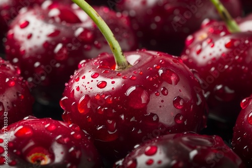 Nature's Candy: Fresh Cherries with Water Droplets