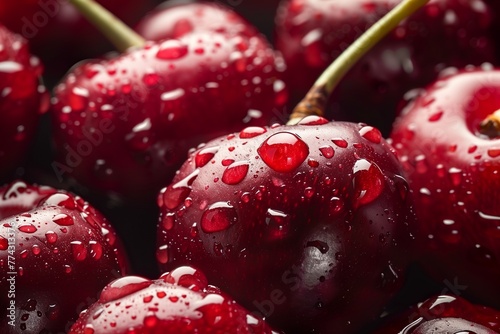 Nature's Candy: Fresh Cherries with Water Droplets