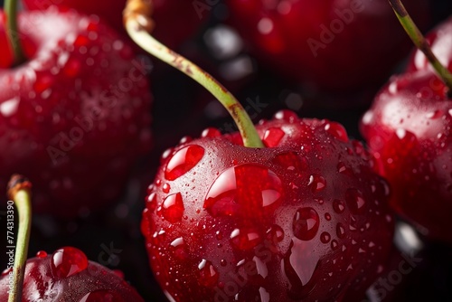 Nature's Candy: Fresh Cherries with Water Droplets