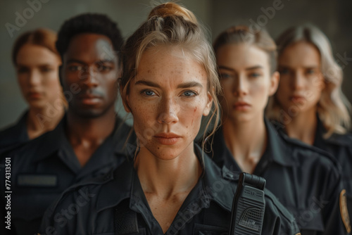 Group of fierce female security prison guards photo