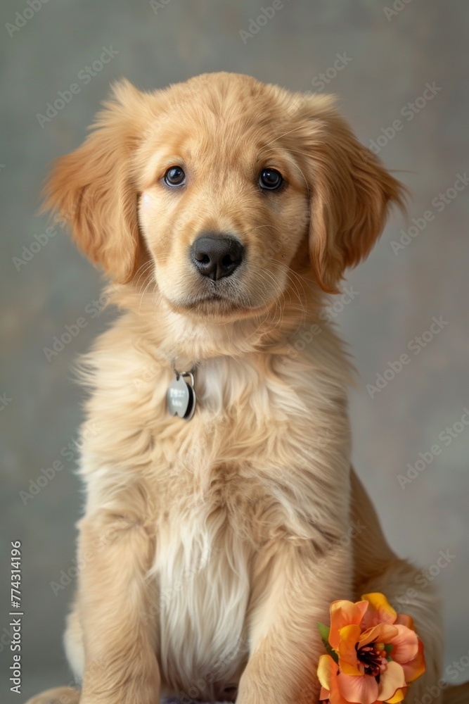 golden retriever puppy on a light background Generative AI