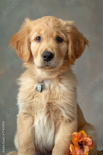 golden retriever puppy on a light background Generative AI