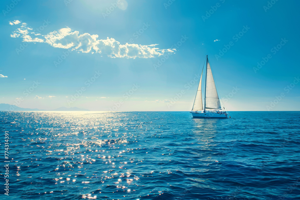 Obraz premium A sailboat is sailing in the ocean on a sunny day