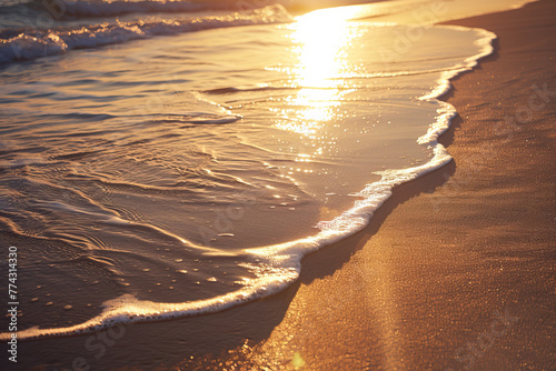 A beautiful beach with a large wave crashing onto the shore