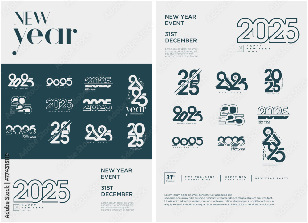 Set of New Year 2025 posters. Design several new year 2025 logos