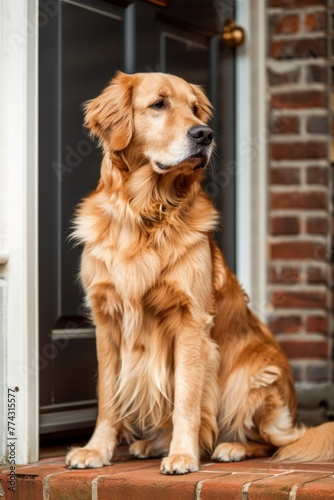 golden retriever on the porch in front of the door Generative AI