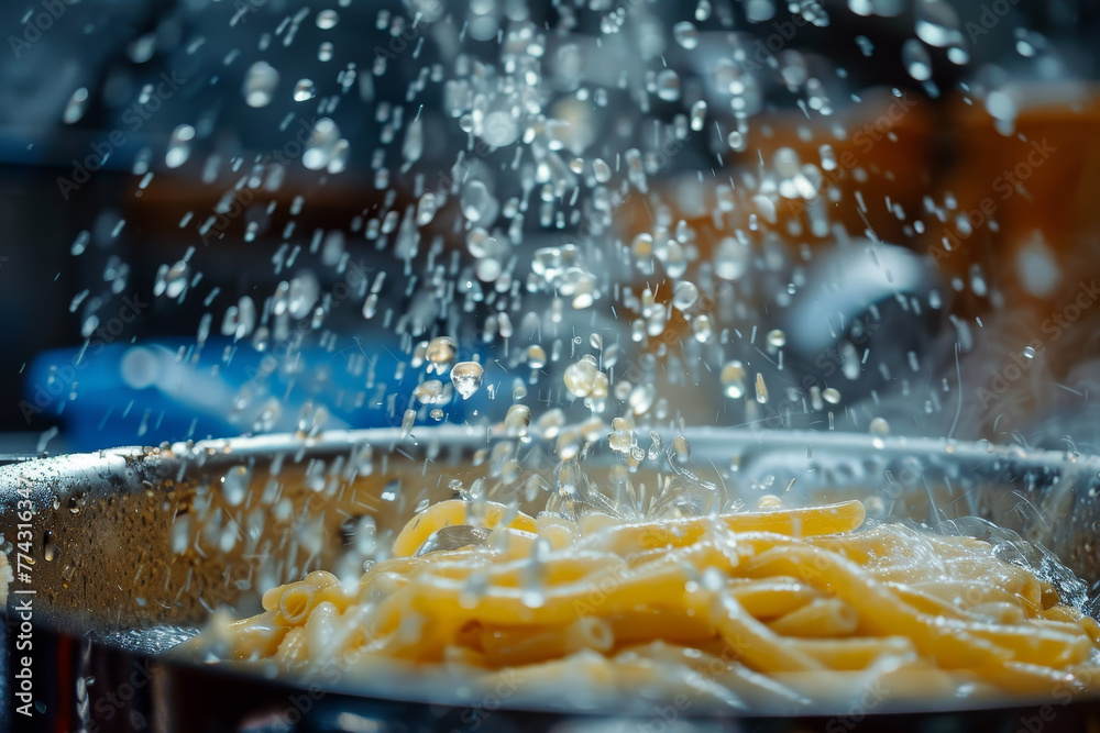 A pan of pasta is being cooked and is covered in water