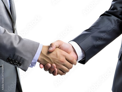 Close-up of businessmen's hands shaking hands, isolated on transparent background