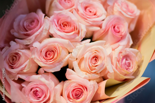 Bouquet of beautiful pink roses anniversary gift
