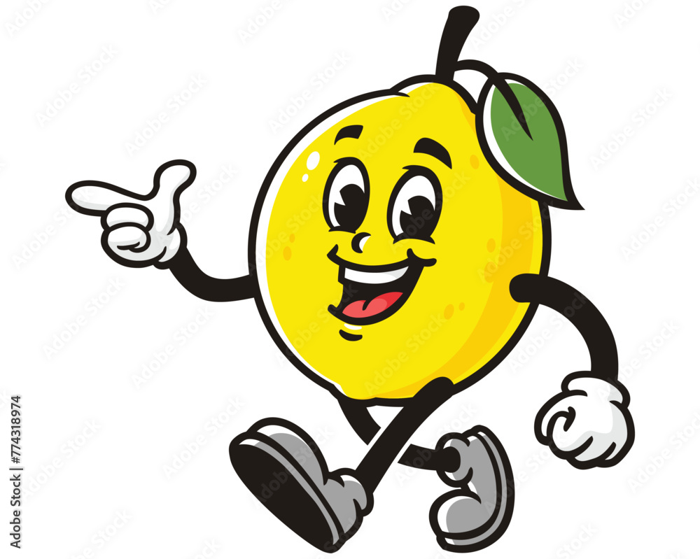 walking Lemon fruit with pointing finger cartoon mascot illustration character vector clip art hand drawn walking Lemon fruit with pointing finger cartoon mascot illustration character vector clip art hand drawn