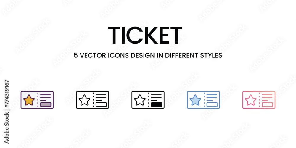 Ticket  icons different style vector stock illustration