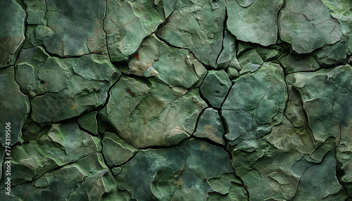 Abstract Cracked Green Texture on Weathered Wall