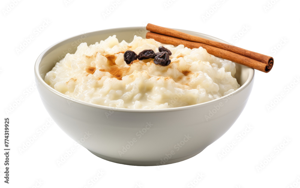 A bowl brimming with rice intertwined with fragrant cinnamon sticks A bowl brimming with rice intertwined with fragrant cinnamon sticks