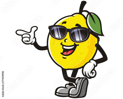 Lemon fruit wearing sunglasses cartoon mascot illustration character vector clip art hand drawn