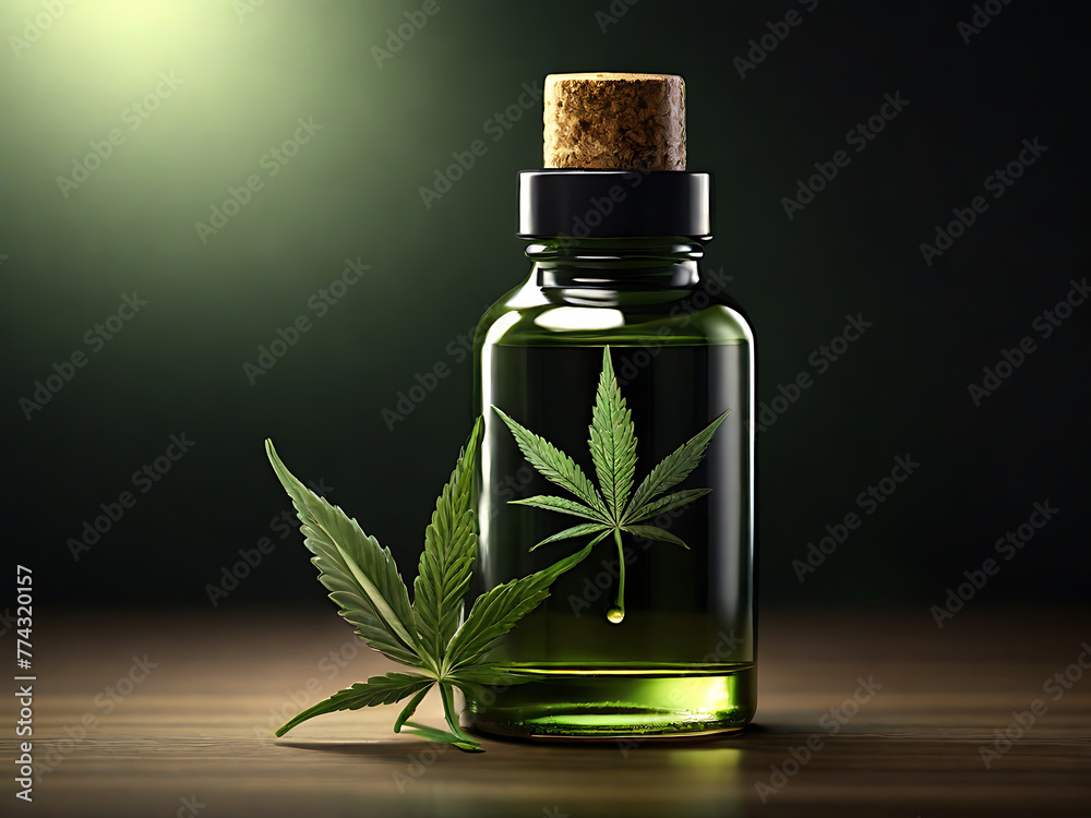 Photography of a cbd oil bottle with a hemp leaf Photography of a cbd oil bottle with a hemp leaf