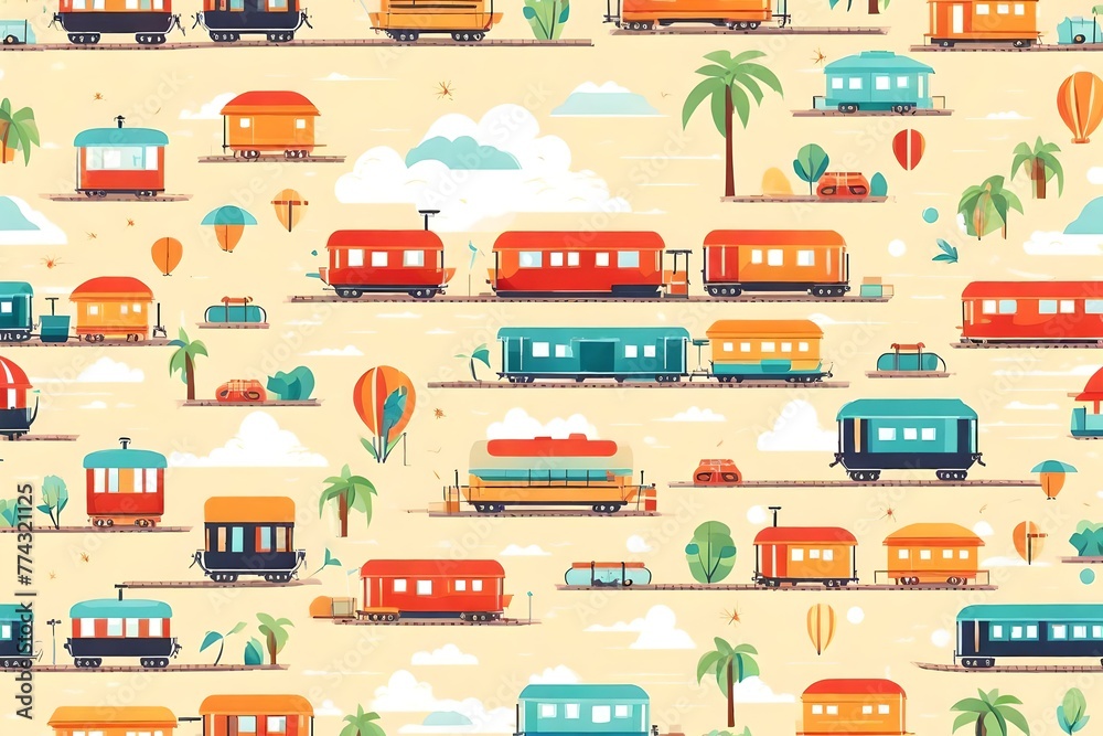 Train on a light background. Vacation and summer holiday concept, illustration, copyspace Train on a light background. Vacation and summer holiday concept, illustration, copyspace