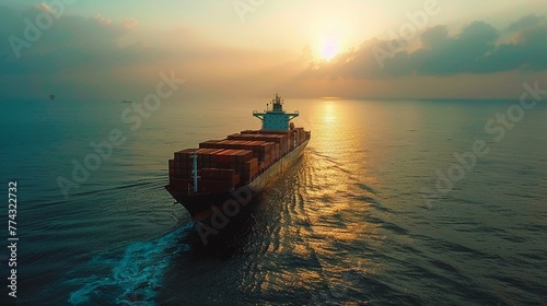 cargo ship navigating through vast open sea, global trade and logistics, HD, 4K photo