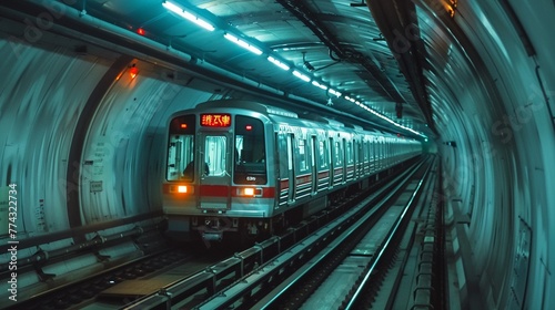 subway train rushing through an underground tunnel, pulse of the city, urban efficiency, HD, 4K