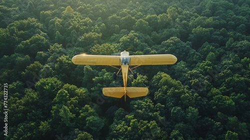 ultralight aircraft flying over a lush forest, personal flight and freedom, HD, 4K photo