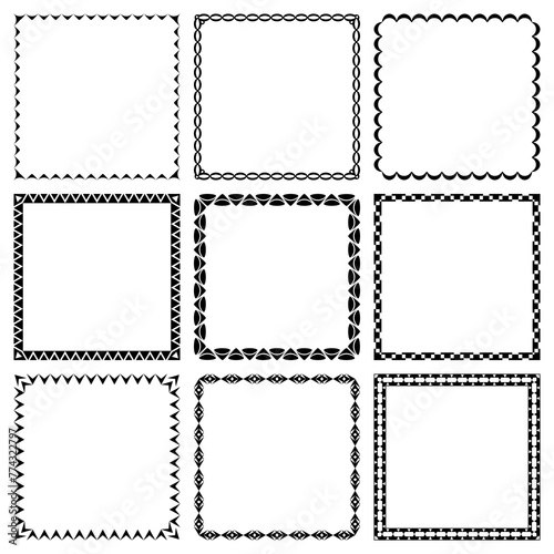 Set of vector square frames with narrow geometric ornaments