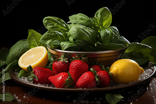 Fresh strawberries, lemon and mint