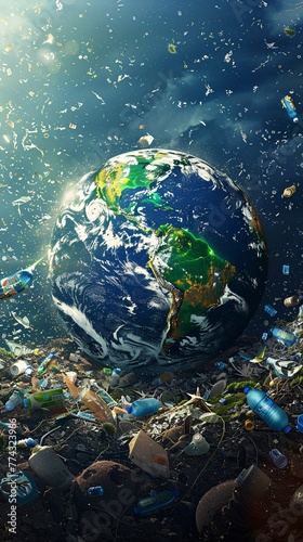 Earth globe in waste