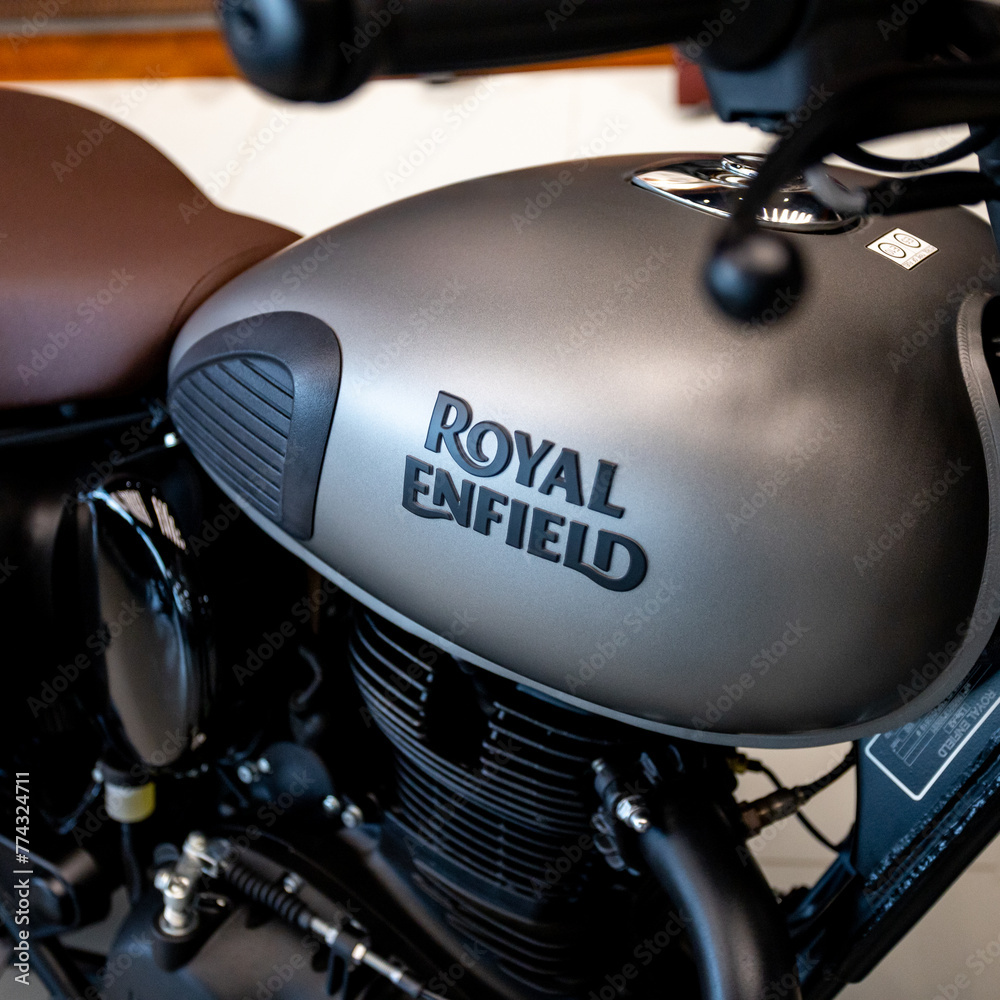 Royal Enfield motorcycle logo detail Stock Photo | Adobe Stock