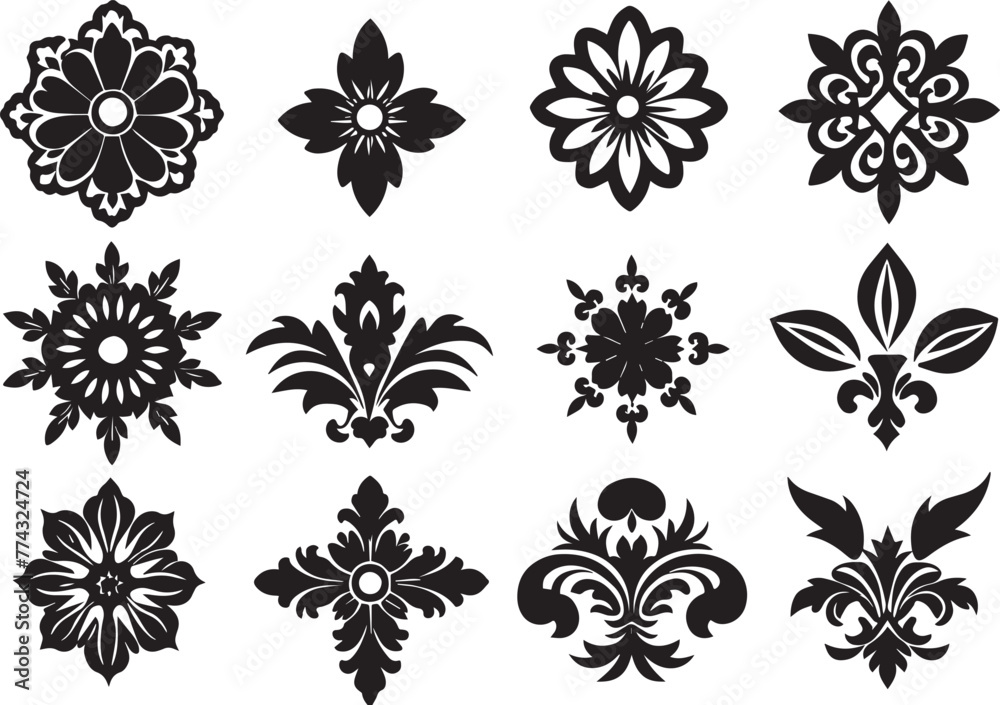 Set of graphic design vector flower ornaments. Hand drawn vector illustration Set of graphic design vector flower ornaments. Hand drawn vector illustration