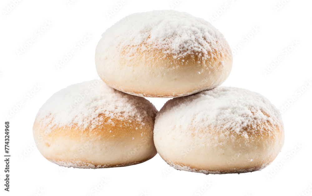 Three powdered donuts delicately stacked on top of each other Three powdered donuts delicately stacked on top of each other