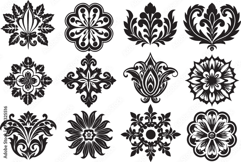 Naklejka premium Set of graphic design vector flower ornaments. Hand drawn vector illustration