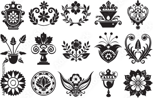 Set of graphic design vector flower ornaments. Hand drawn vector illustration © Михаил Н