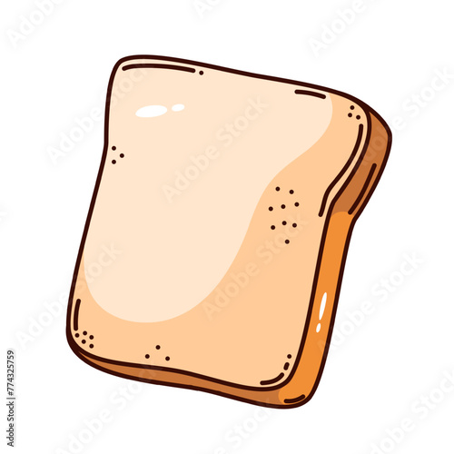 Groovy cartoon bread slice for toast and sandwich. Funny retro square wheat bread piece for toaster, bakery mascot, healthy breakfast food cartoon sticker of 70s 80s style vector illustration