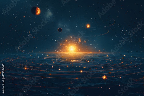 An illustration of the solar system with planets