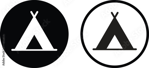 Camp tent icon set in two styles . Tourist tent icon . Vector illustration