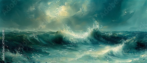 An abstract seascape, with heavy textured strokes of paint. 