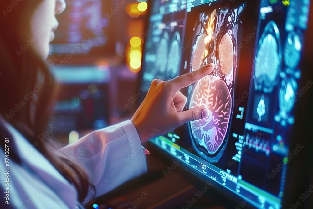 Fototapeta premium Focused Medical Professional Analyzing Ultrasound Imagery of a Pregnant Patient, Capturing the Essence of Maternal Healthcare and Advanced Diagnostic Technology