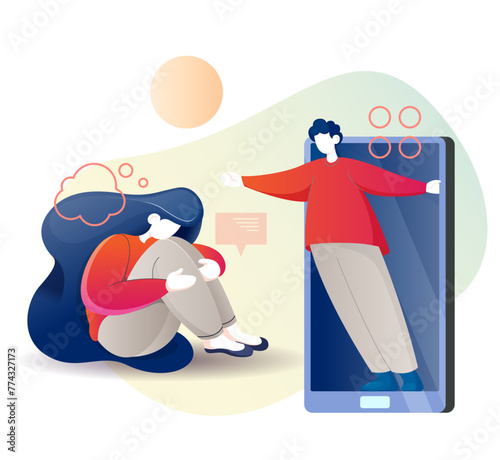 Friend On Phone Counseling - Stock Illustration photo