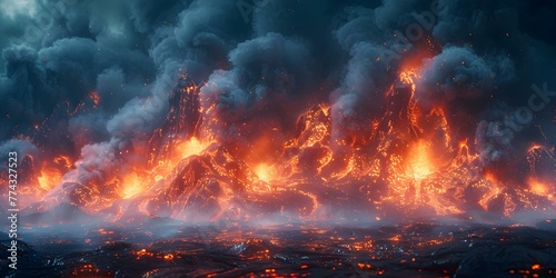 Exploring the Fiery Volcanic Landscape of Muspelheim in Norse Mythology with a hint of Fantasy. Concept Norse Mythology, Muspelheim, Volcanic Landscape, Fantasy, Exploration