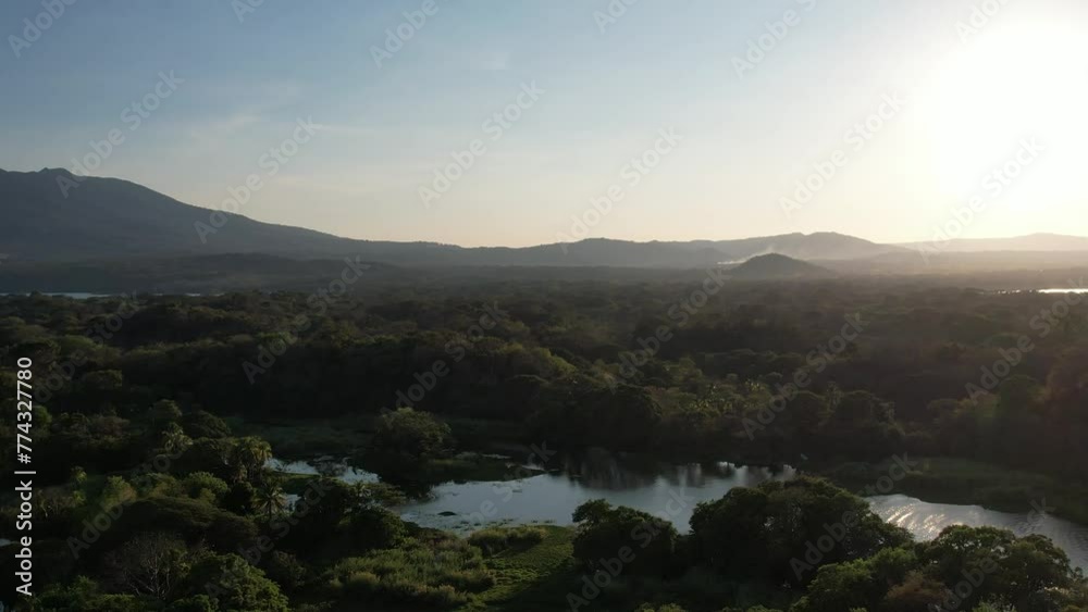 Boat tour in Granada Nicaragua on sunset time aerial drone view Boat tour in Granada Nicaragua on sunset time aerial drone view