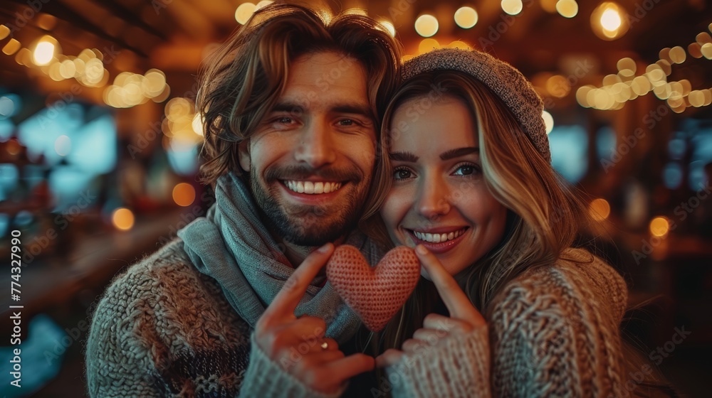 Loving Couple Creates Heart Symbol During Valentine's Day Celebration at Home Generative AI