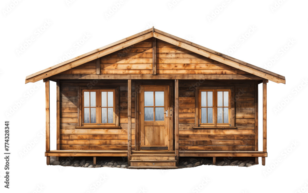 A charming wooden cabin with windows and a porch nestled in a serene setting A charming wooden cabin with windows and a porch nestled in a serene setting