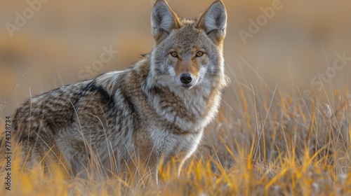 Wild Coyotes Posing Gracefully in North American Prairie Generative AI