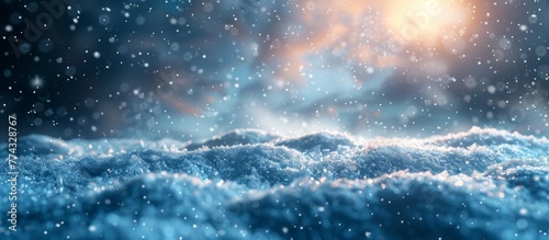 Evening Winter Snow Scene with Beautiful Light and Snowflakes Generative AI © Alex