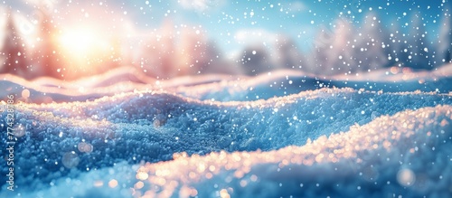 Evening Winter Snow Scene with Beautiful Light and Snowflakes Generative AI