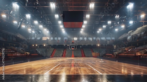Basketball court. Sport arena. background. unfocus in long shot distance. AI generated illustration