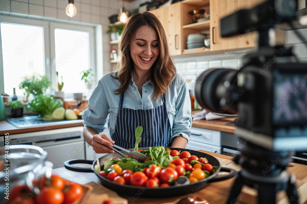 woman in the kitchen, cooking and blogging woman in the kitchen, cooking and blogging