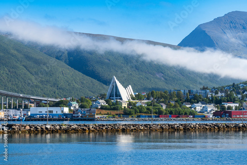The view of Tromso with the Arctic Cathedral in Norway