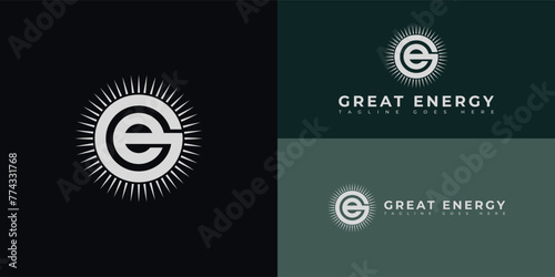 abstract initial circle letter GE or EG logo in silver color isolated on multiple background colors. The logo is suitable for retro agricultural sales and consulting logo design inspiration template photo