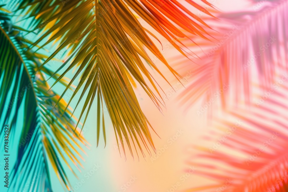Colorful palm leaves on pastel background with gradient effect Abstract summer concept Generative AI Colorful palm leaves on pastel background with gradient effect Abstract summer concept Generative AI